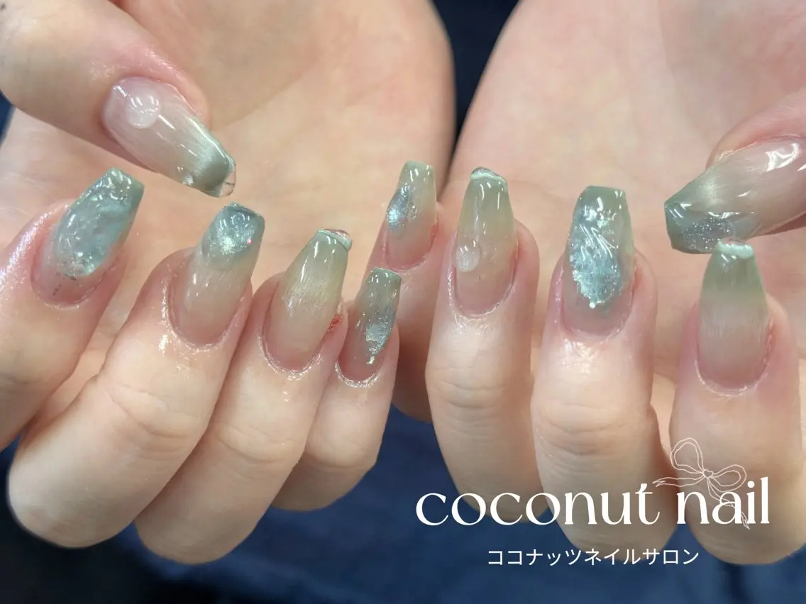 ネイル べっ甲ネイル フレンチネイル キラキラネイル マグネットネイル 大理石ネイル(マーブル) ハンドネイル 神田 ココナッツのネイルデザイン