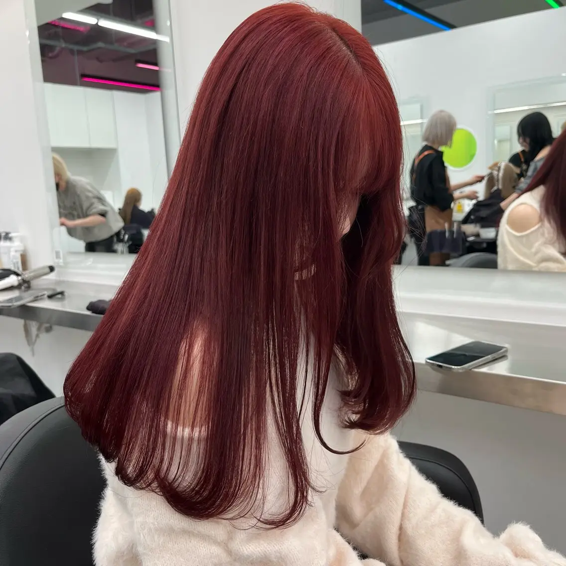 ロング ヘアカラー トリートメント ヘッドスパ ヘアセット 💗韓国暖色ヘア NO.1💗🪽のヘアスタイル