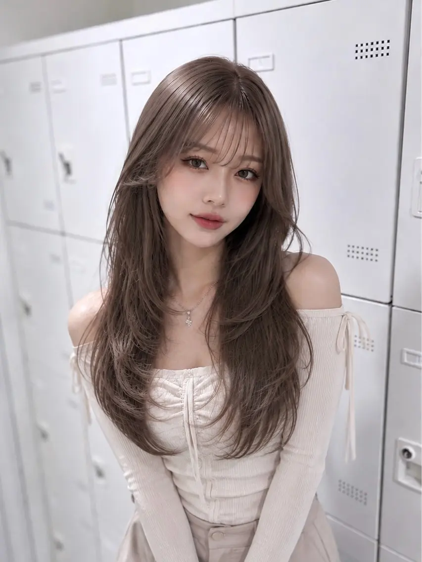 ロング カラー ヘアカラー トリートメント ヘアセット 💛ミルクティー 色落ち可愛い💛のヘアスタイル