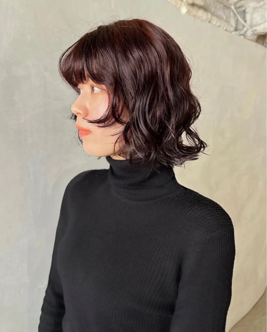 ミディアム パーマ 藤原 怜央のヘアスタイル