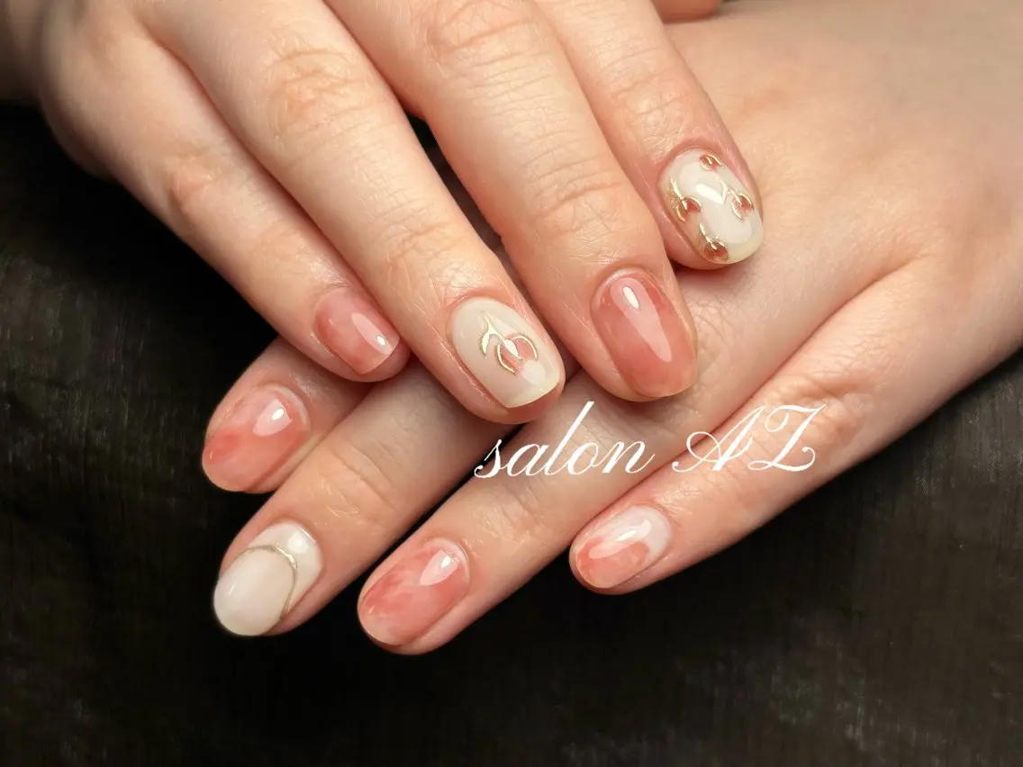 ネイル 桜ネイル 長さ出し フットネイル フレンチネイル ジェルネイル salon AZのネイルデザイン