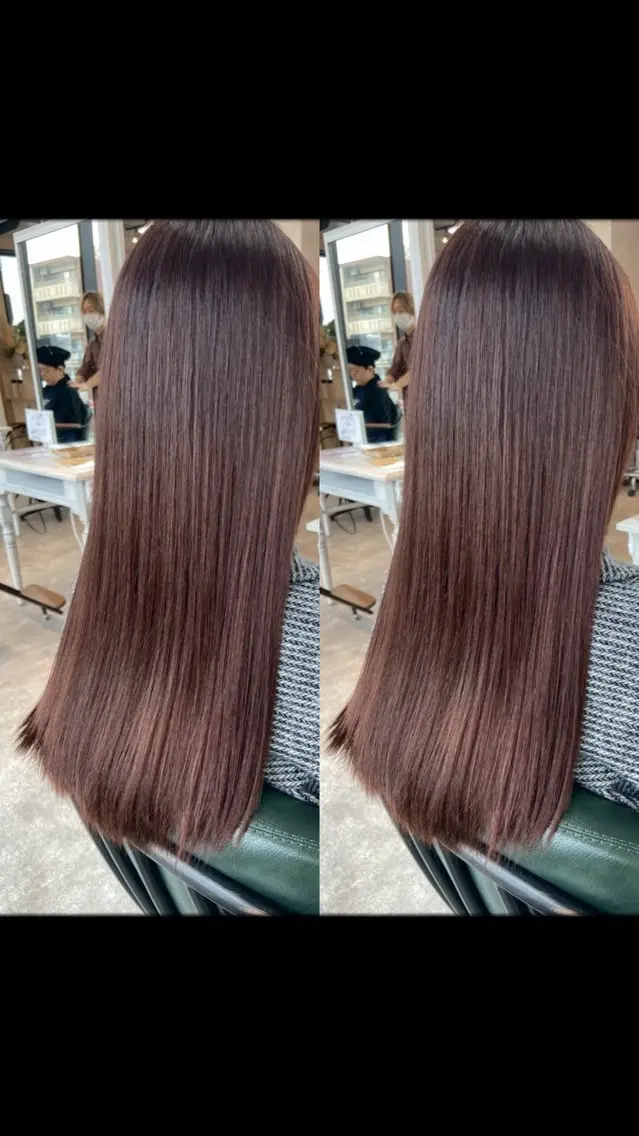 ロング ピンクブラウン 裾分 華子のヘアスタイル