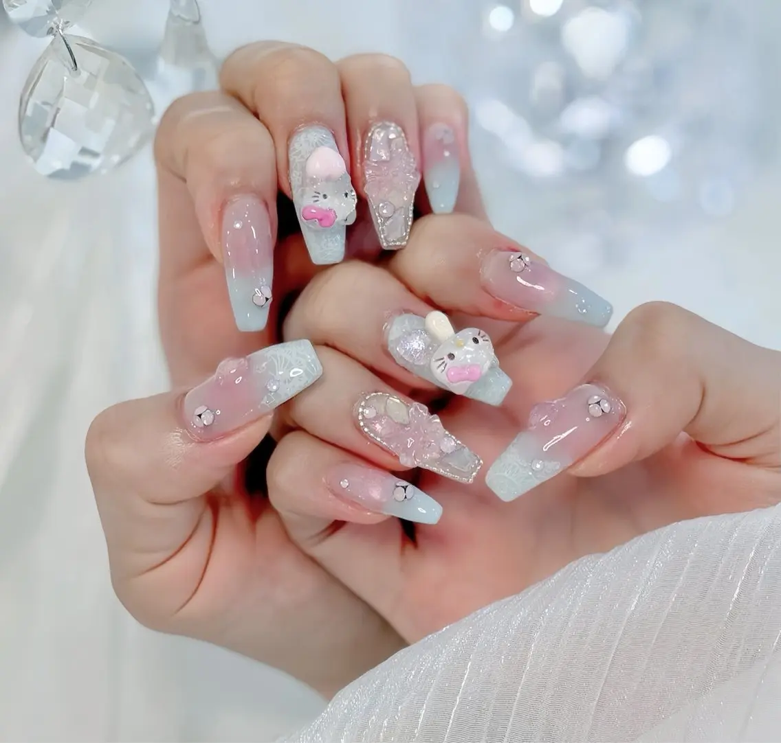 ネイル べっ甲ネイル ブルー 長さ出し フレンチネイル ジェルネイル ハンドネイル Rin Nail 新大久保店のネイルデザイン
