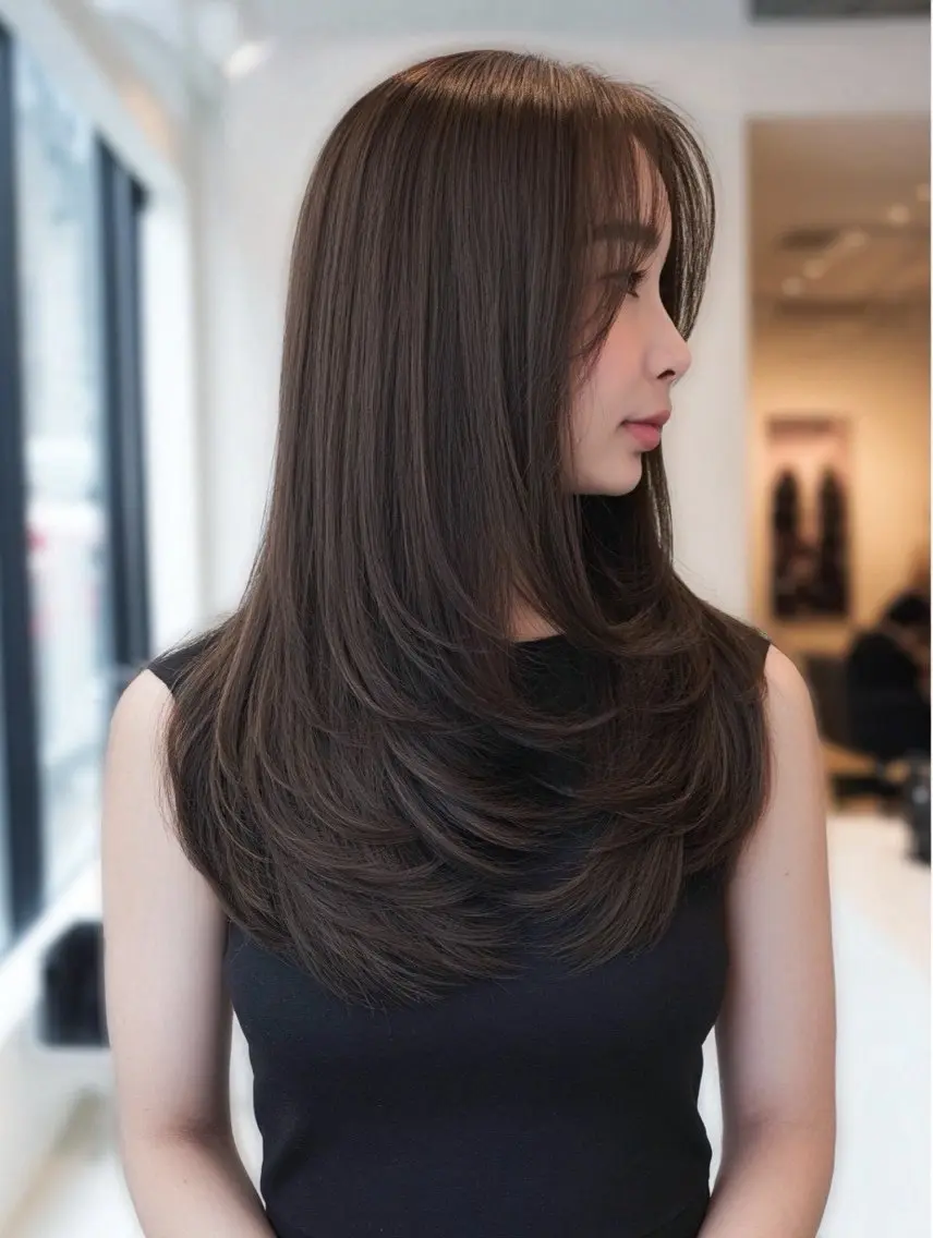 ロング 縮毛矯正 絶対綺麗な暖色カラー 🎯あります✨増渕✨のヘアスタイル