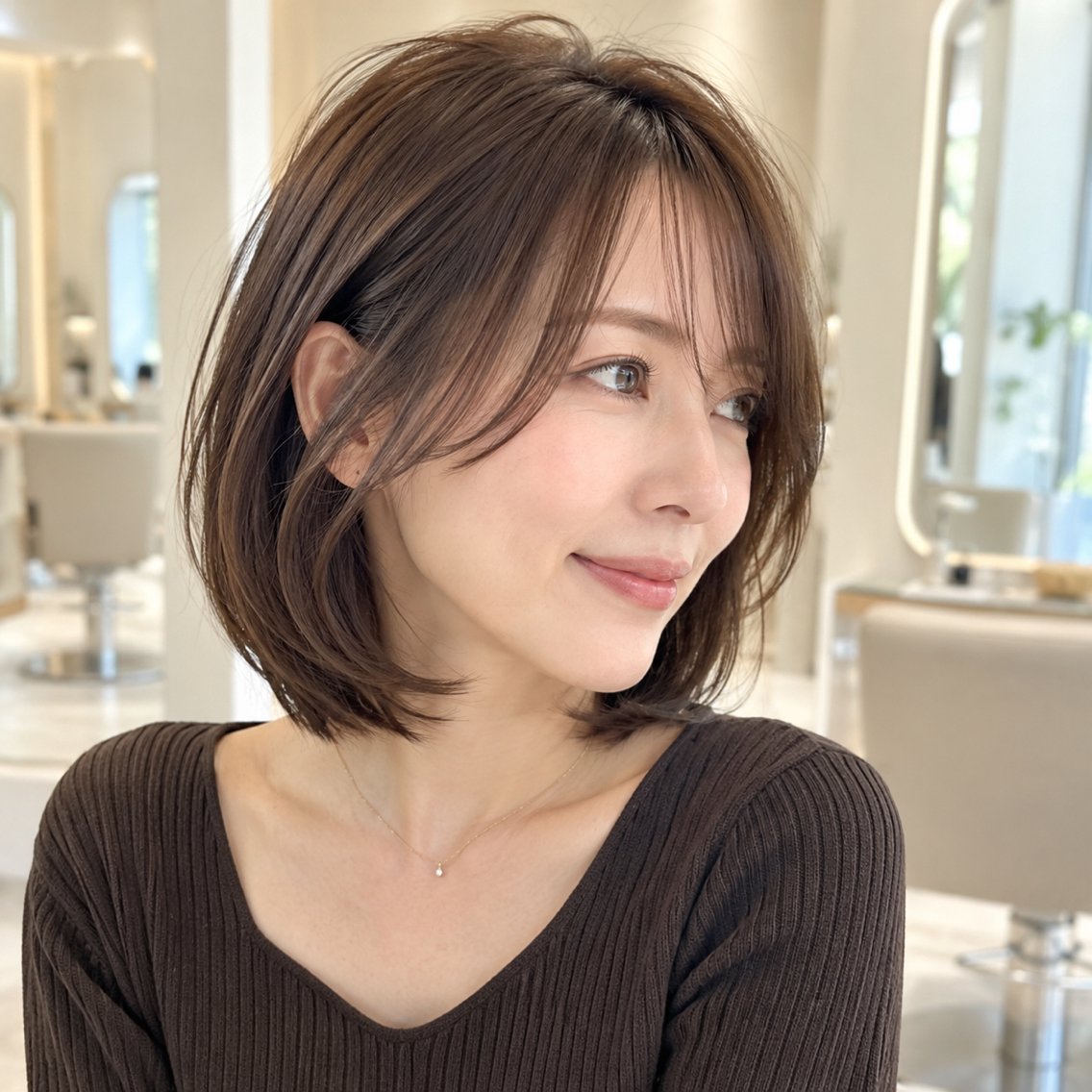 ミディアム カラー ブラウンカラー ボブ カット ヘアカラー トリートメント 大人ボブ/顔まわり/ 似合わせ/難波 雄雅のヘアスタイル