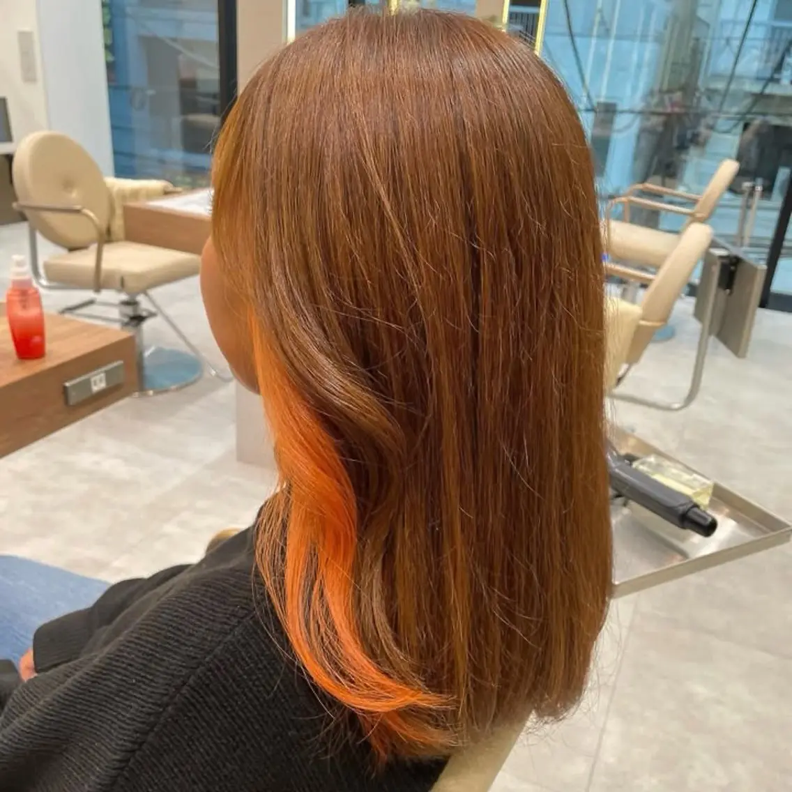 セミロング カラー オレンジ ヘアカラー トリートメント ヘッドスパ 【透明感カラー🩶】 津田和希のヘアスタイル