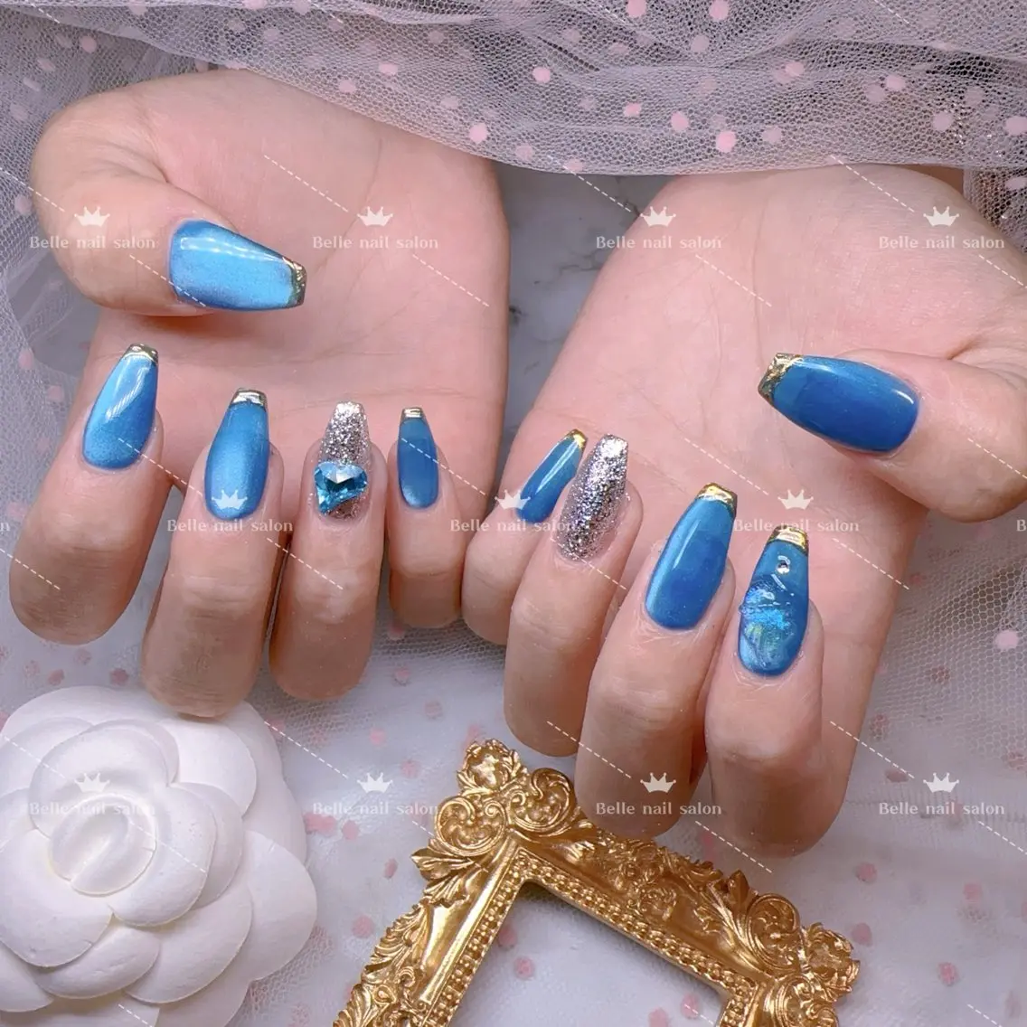 ネイル アートネイル オーロラネイル 長さ出し フットネイル 韓国ネイル Belle nail salon 新小岩のネイルデザイン