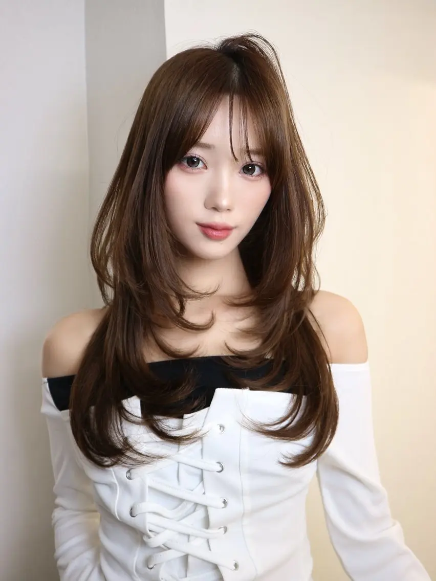 ロング カラー くびれヘア ハッシュカット 韓国風ヘア レイヤーカット シャギー カット ヘアカラー トリートメント リコ 渋谷 ハッシュカットのヘアスタイル