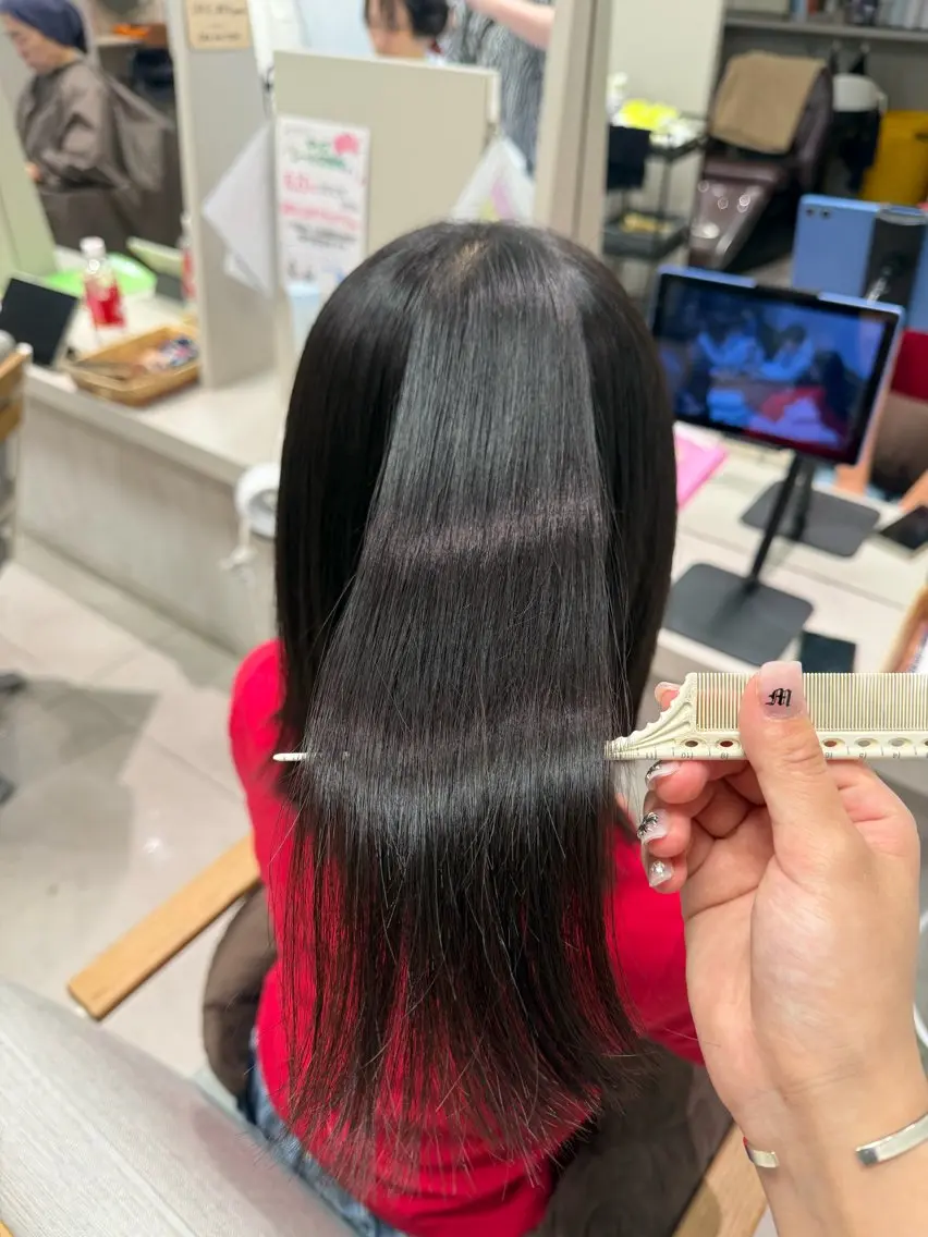 ロング パーマ 縮毛矯正 ヘアカラー推💫永尾 胡桃のヘアスタイル