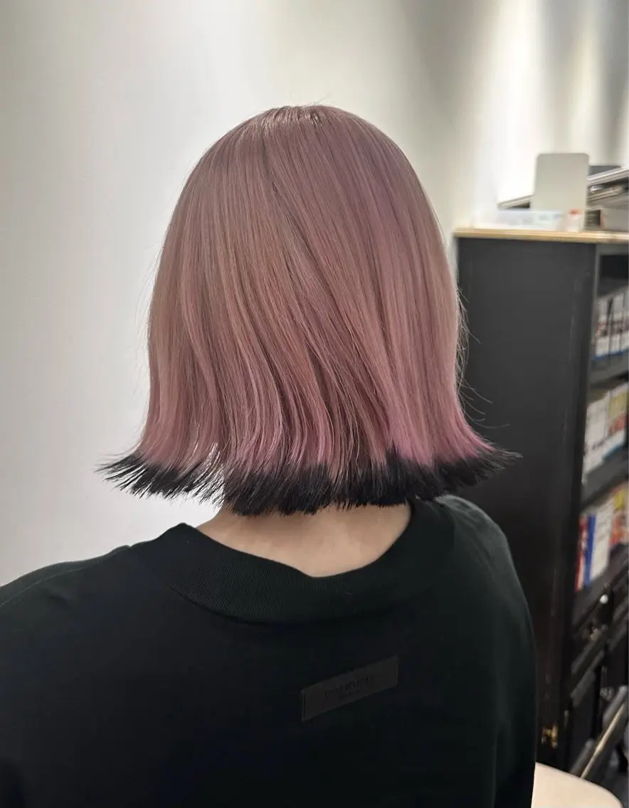ミディアム カラー 黒髪 ブリーチ ピンクカラー ヘアカラー トリートメント ブリーチ/ベージュ /natsumiのヘアスタイル