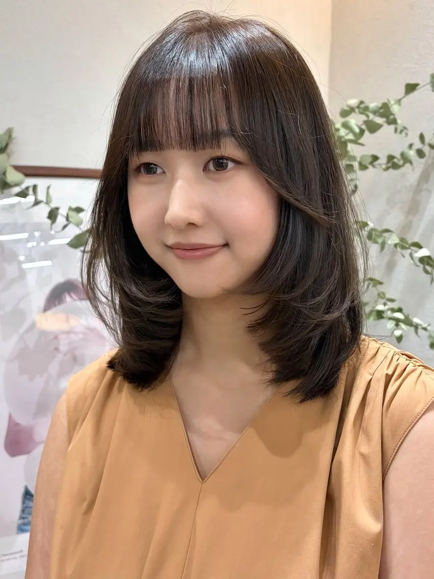 ミディアム レイヤーカット カット ヘアカラー ワンホン/韓国ヘア 🖤櫻木李紗のヘアスタイル