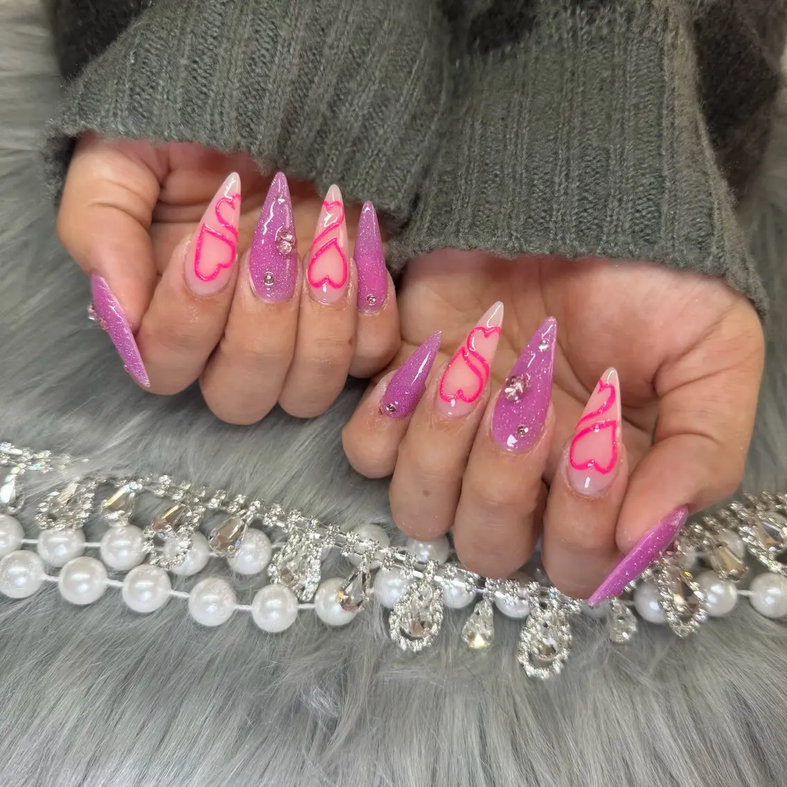 ネイル フレンチネイル ジェルネイル ハート 韓国ネイル ロングネイル Nail Salon Growのネイルデザイン