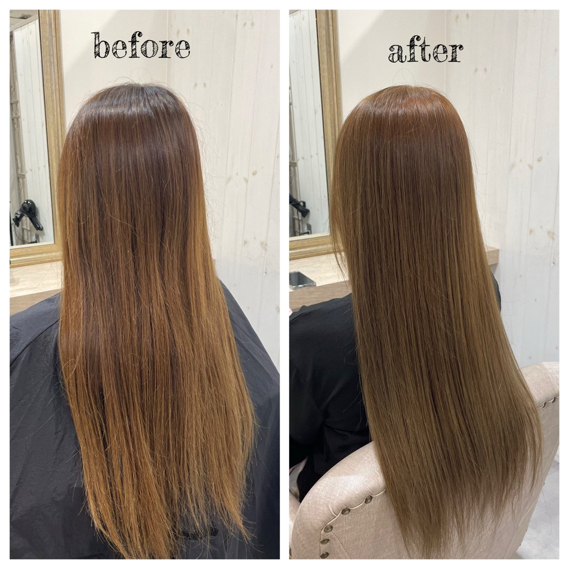 ロング カラー ベージュカラー オリーブベージュ ヘアカラー トリートメント PutiLuca 浅川のヘアスタイル