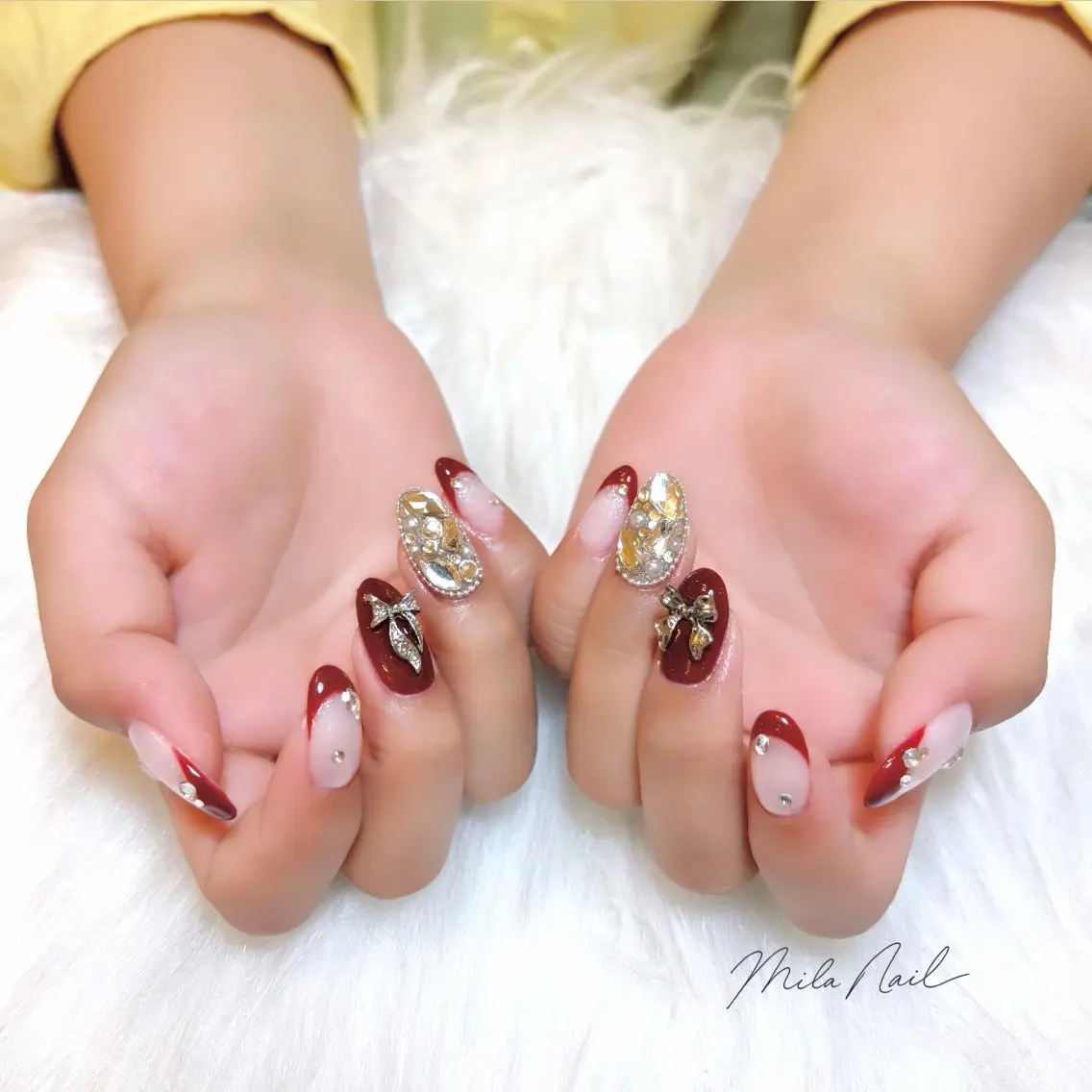 ネイル ボルドー フレンチネイル 持ち込み ハンドネイル Mila Nail🐈のネイルデザイン