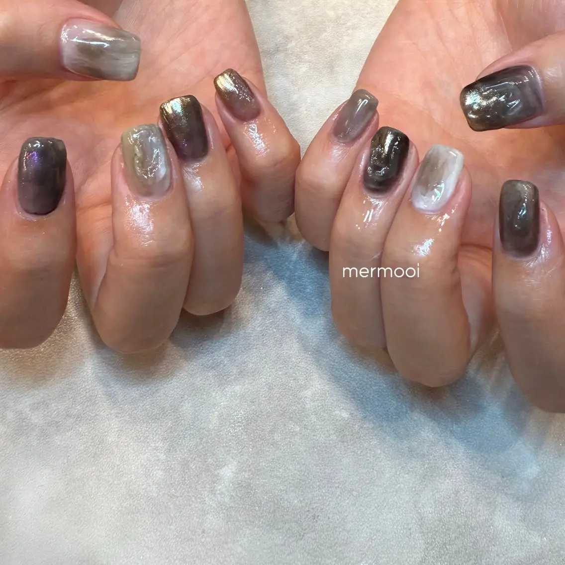ネイル 大理石ネイル(マーブル) ニュアンスネイル ショートネイル mermooi nailのネイルデザイン