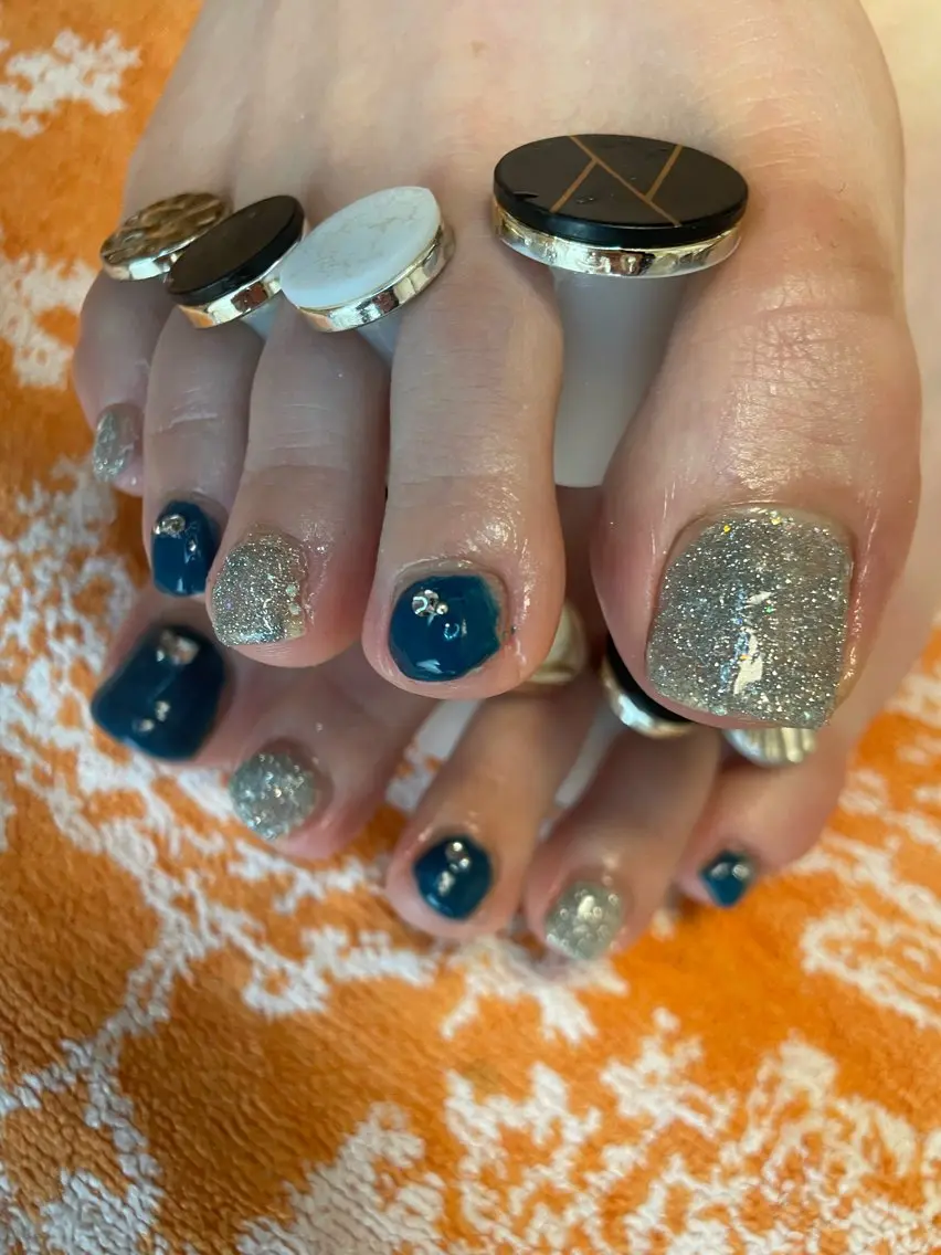 ネイル ブルー フラッシュネイル フットネイル ジェルネイル グリーン NAIL★M 真紀のネイルデザイン