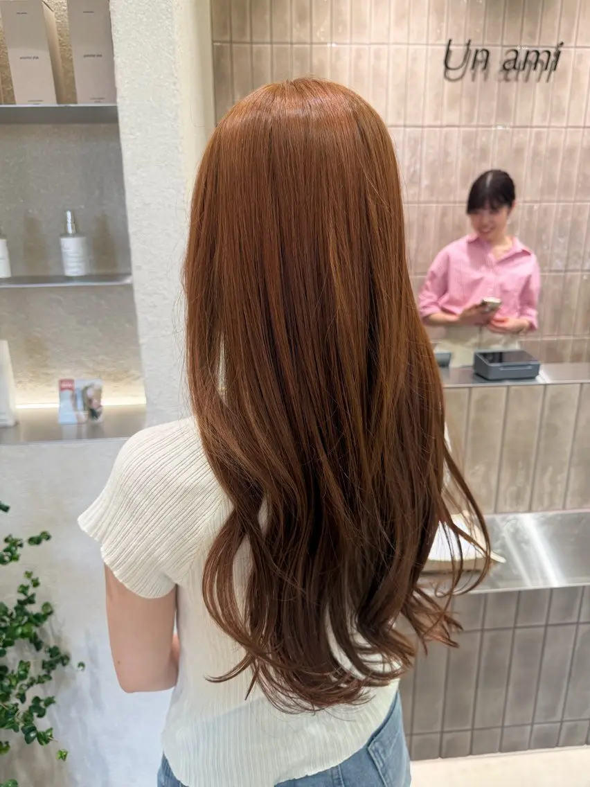 ミディアム ピンクブラウン Unami/新宿 TSUKIのヘアスタイル