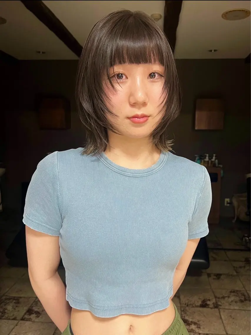 ミディアム ボブレイヤー ボブ レイヤーカット カット レイヤー / ボブ/ 透明感カラーsakiのヘアスタイル