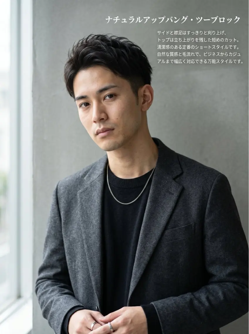 ショート メンズ アップバング ビジネス ツーブロック 刈り上げ 似合わせカット 🔮メンズ縮毛矯正 メンズパーマ💎竹永のヘアスタイル