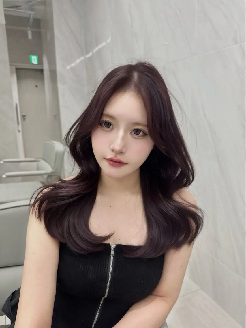 ロング カラー ヘアアレンジ ダブルカラー ラベンダーカラー レイヤーカット ヘアカラー トリートメント ヘアセット 💎韓国/ レイヤー カット/ 暖色🫧のヘアスタイル