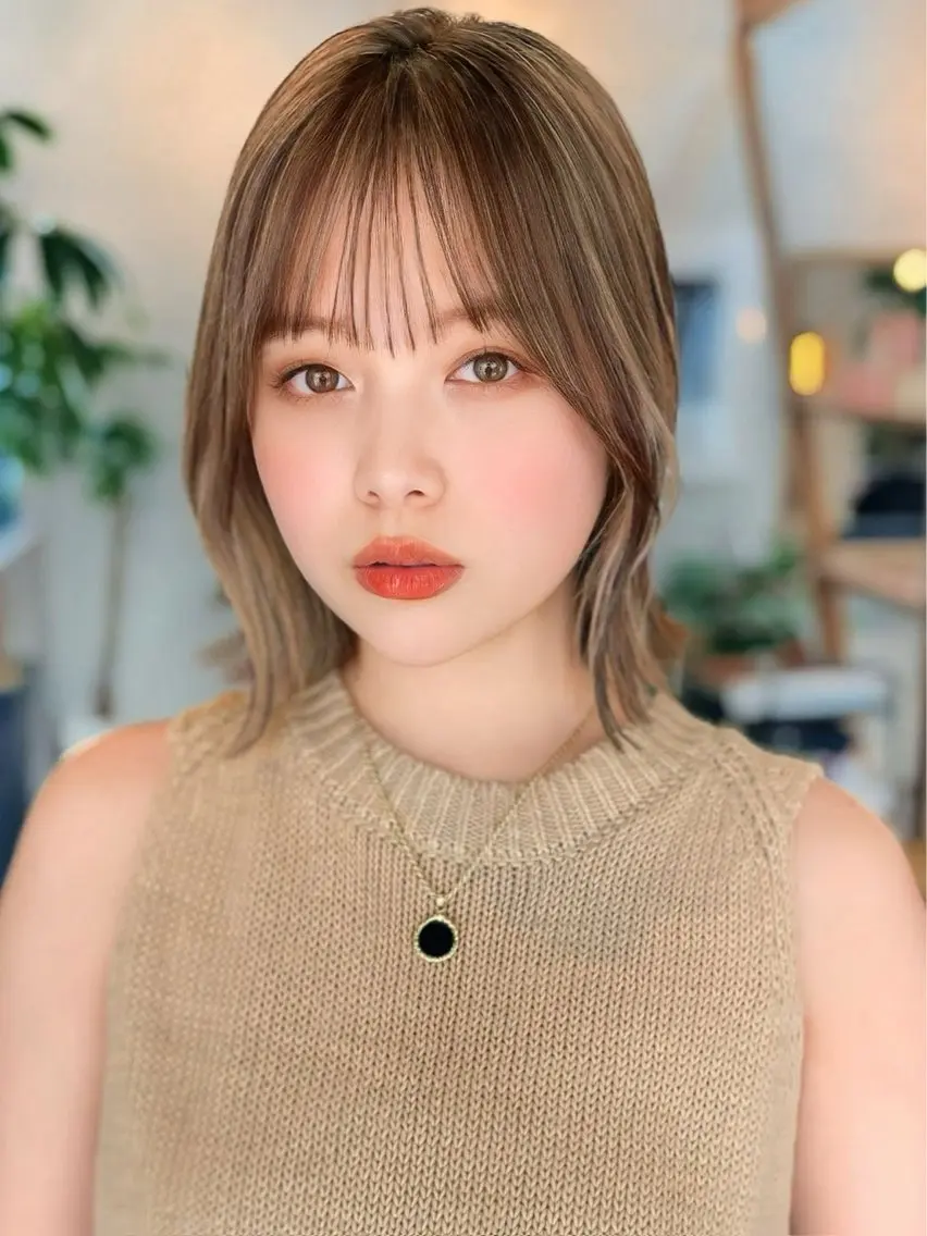 ミディアム カット ヘアカラー トリートメント 縮毛矯正/小顔前髪 ボブ　秋本凌汰のヘアスタイル