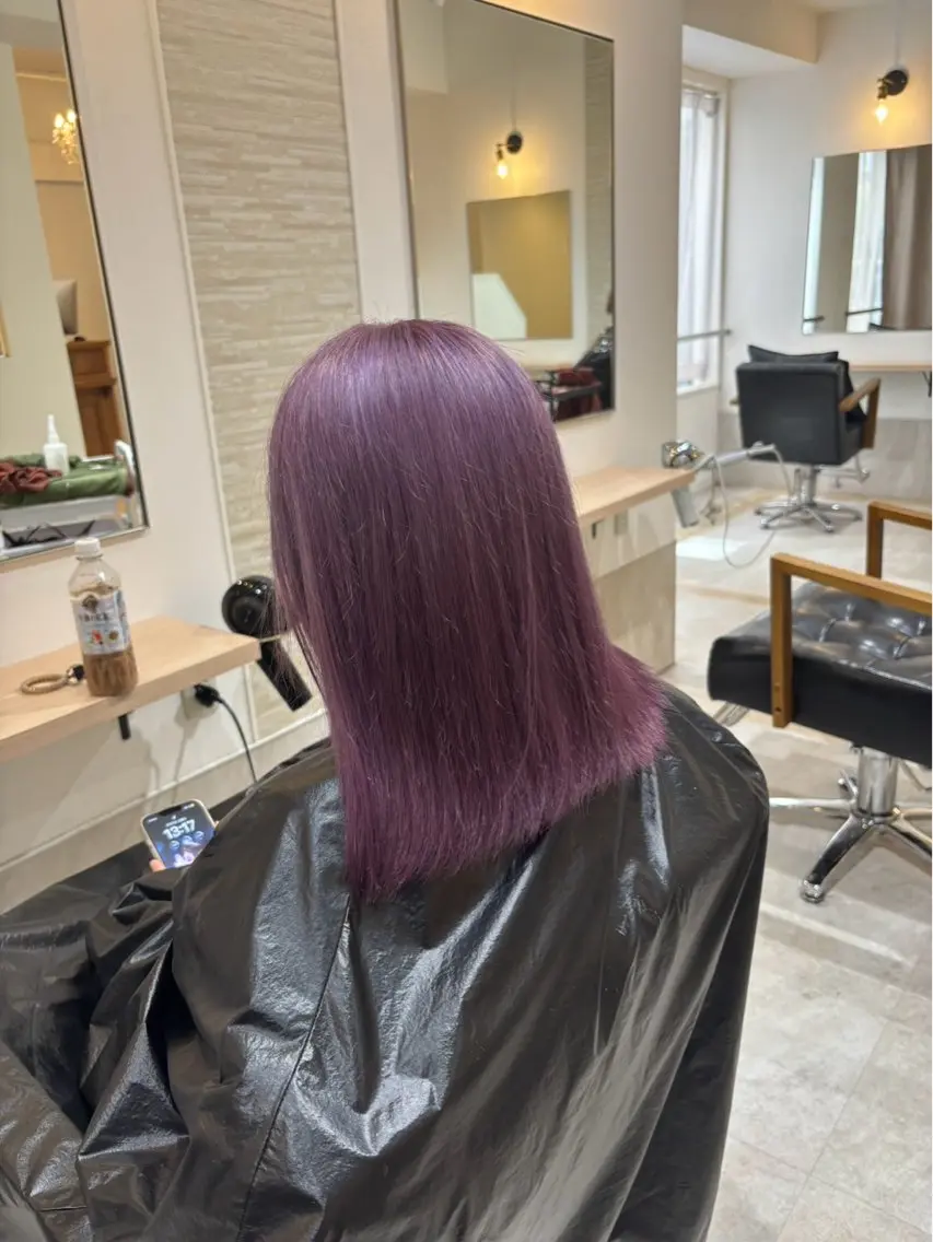ミディアム カラー ブリーチ 透明感カラー ラベンダーカラー ピンクカラー ハイトーン ブリーチ azu/中庄駅前店のヘアスタイル