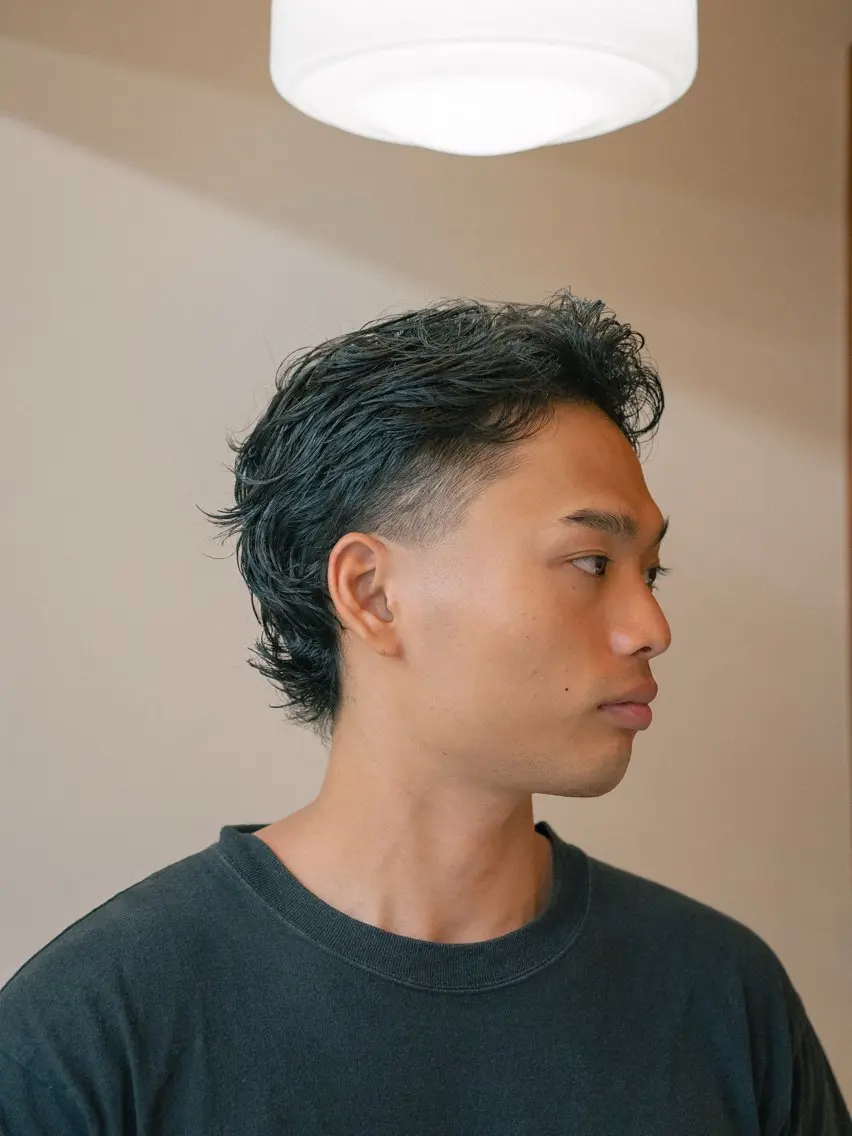 ミディアム カラー パーマ メンズ マレットヘア カット パーマ 🔗メンズサロン🔗 Kieのヘアスタイル