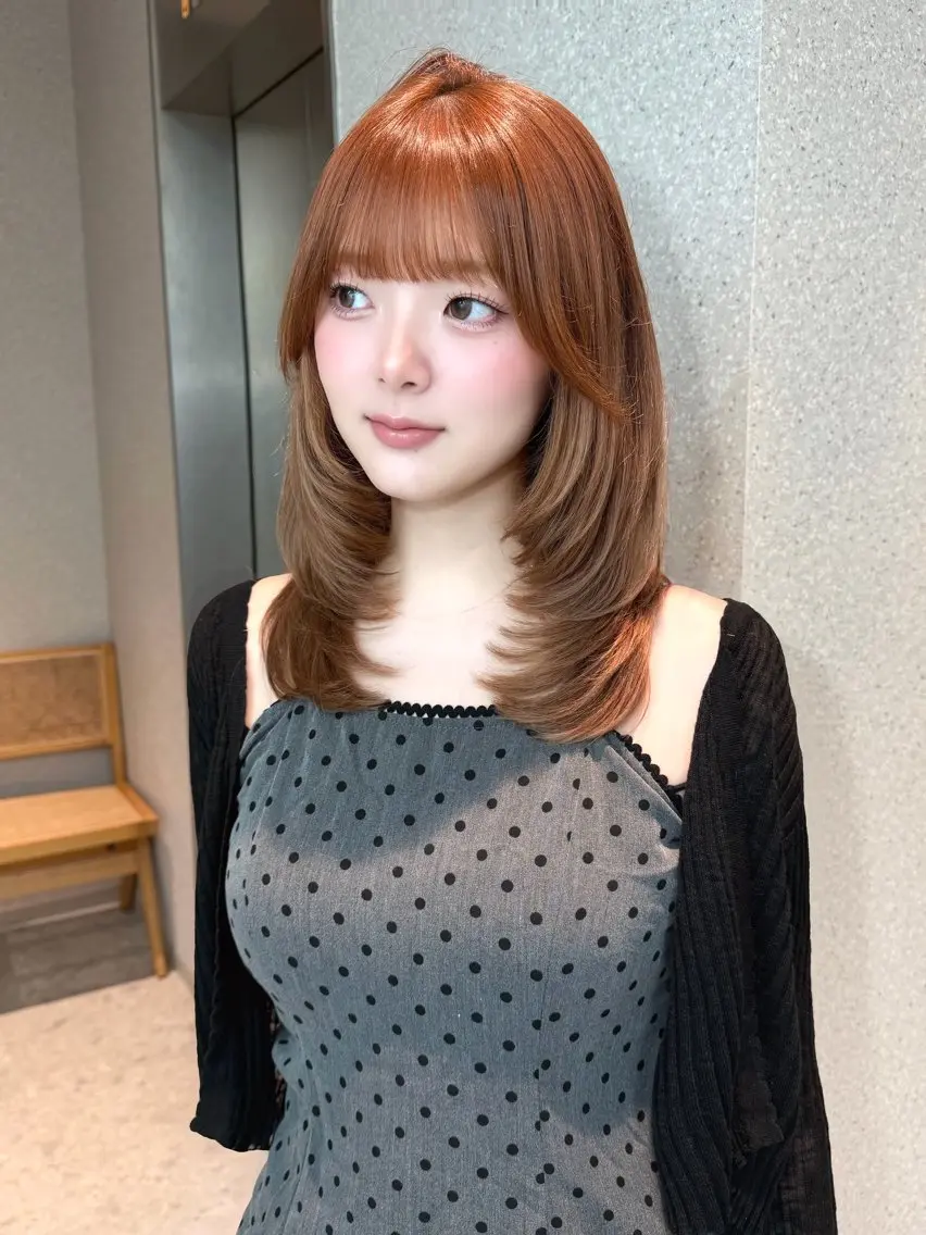 ミディアム 顔周りカット 韓国風ヘア レイヤーカット 小顔カット 韓国ヘア🤍 mionのヘアスタイル
