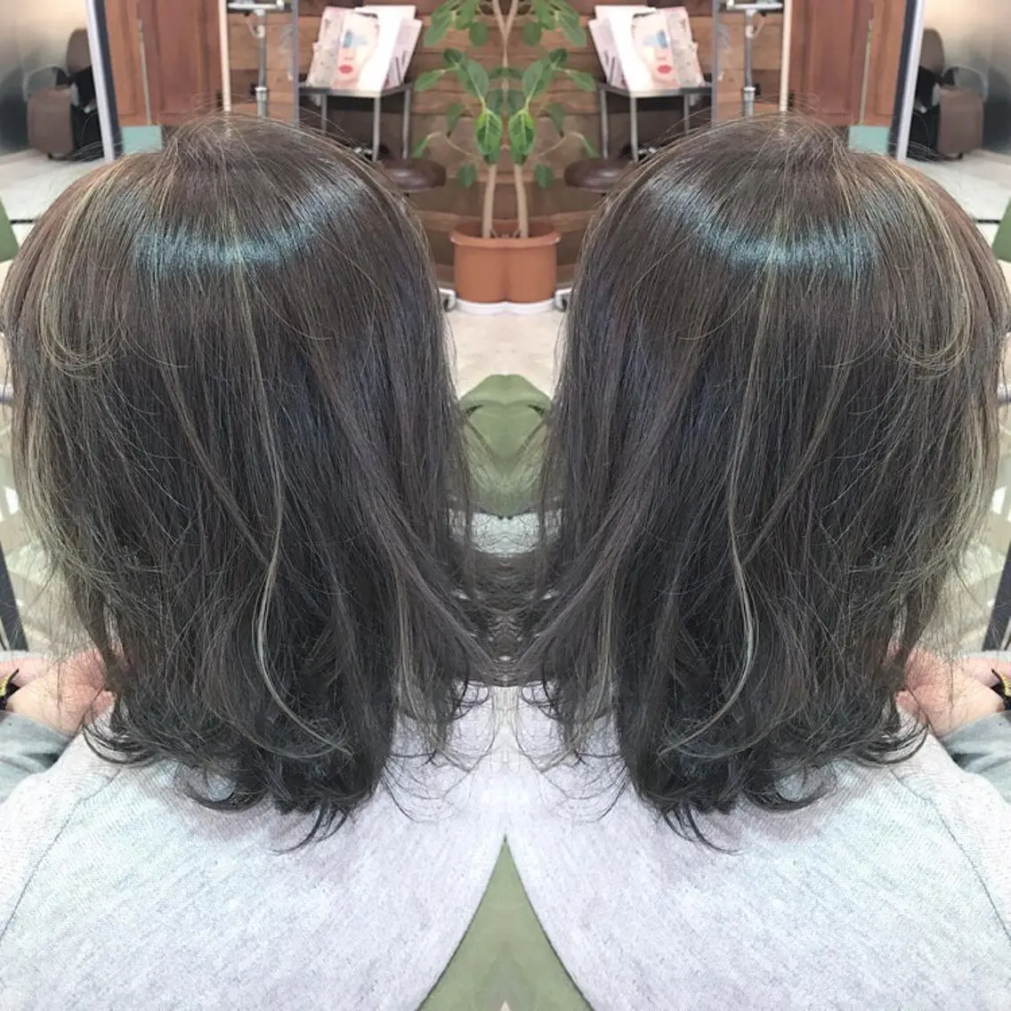 ミディアム セミロング カラー グレージュ ハイライトカラー ハイライト 青木 茂樹⭐️ 透明感カラーのヘアスタイル