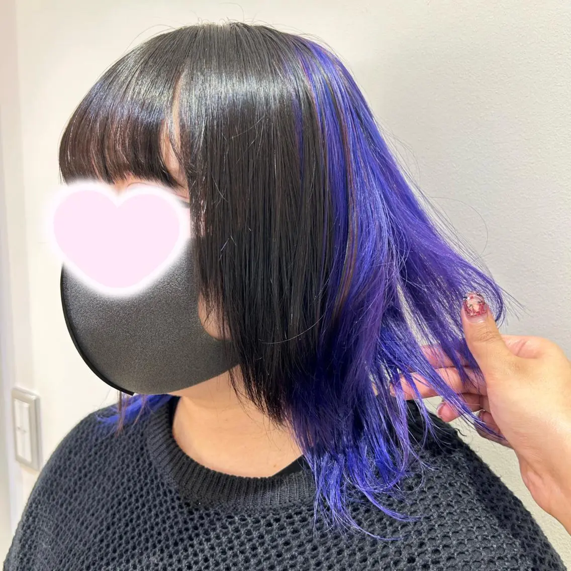 ミディアム カラー ブルーカラー ブルーパープル パープルカラー ミユ🎀長さ出し 🎨デザインカラーのヘアスタイル