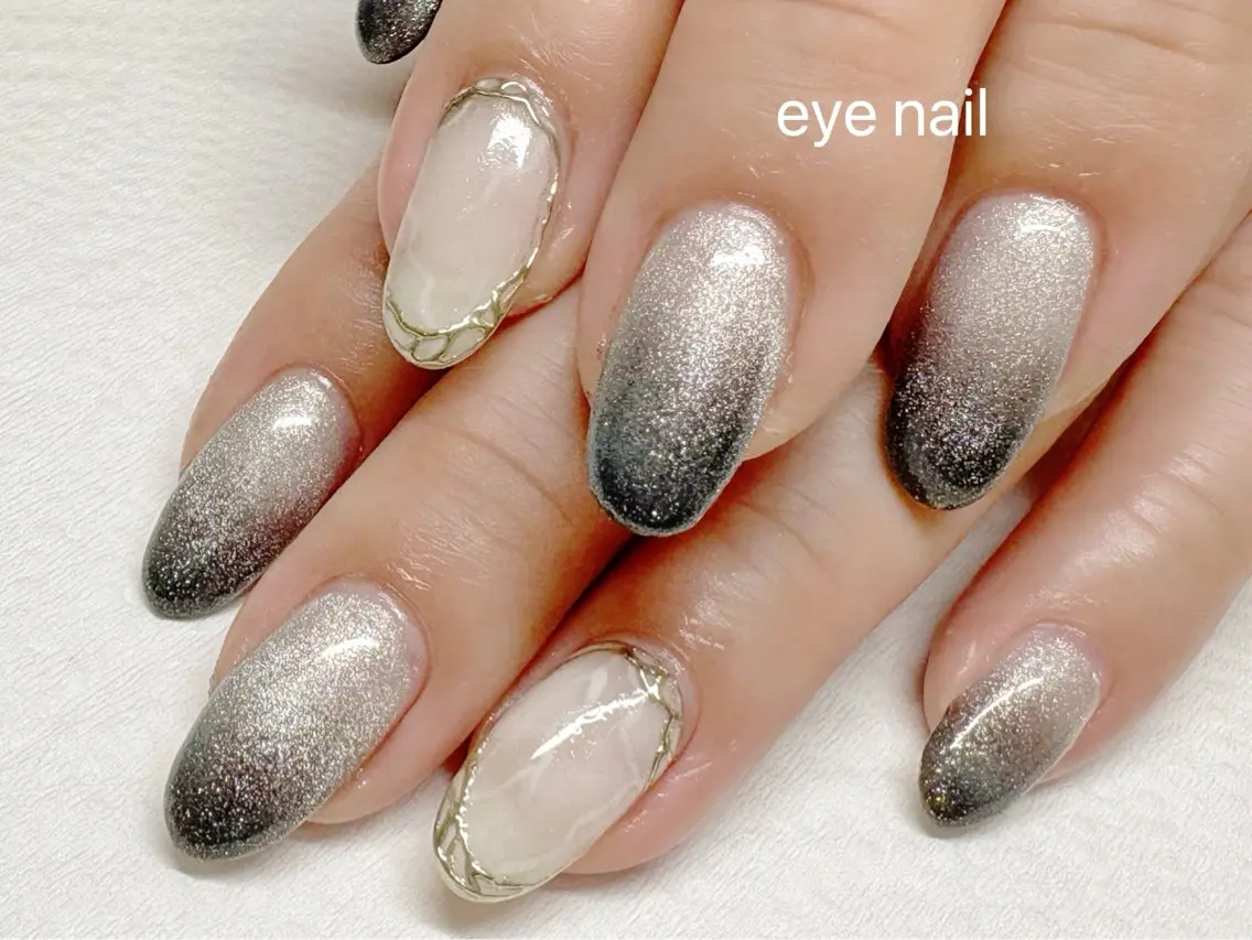 ネイル アートネイル マグネットネイル ミラーネイル 冬ネイル Eye nailのネイルデザイン