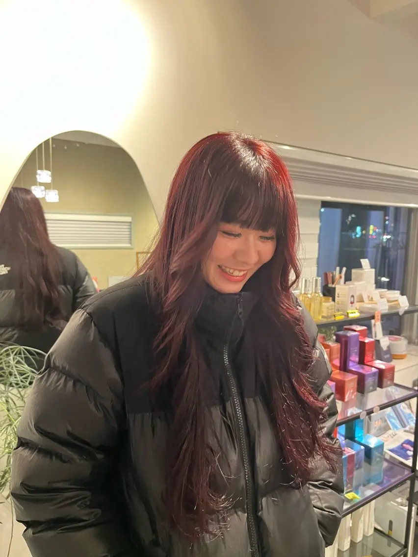 カラー ブリーチ ボルドーカラー ダブルカラー ブリーチなしカラー ヘアカラー トリートメント 本木下朋花/髪質 改善×ダブルカラーのヘアスタイル