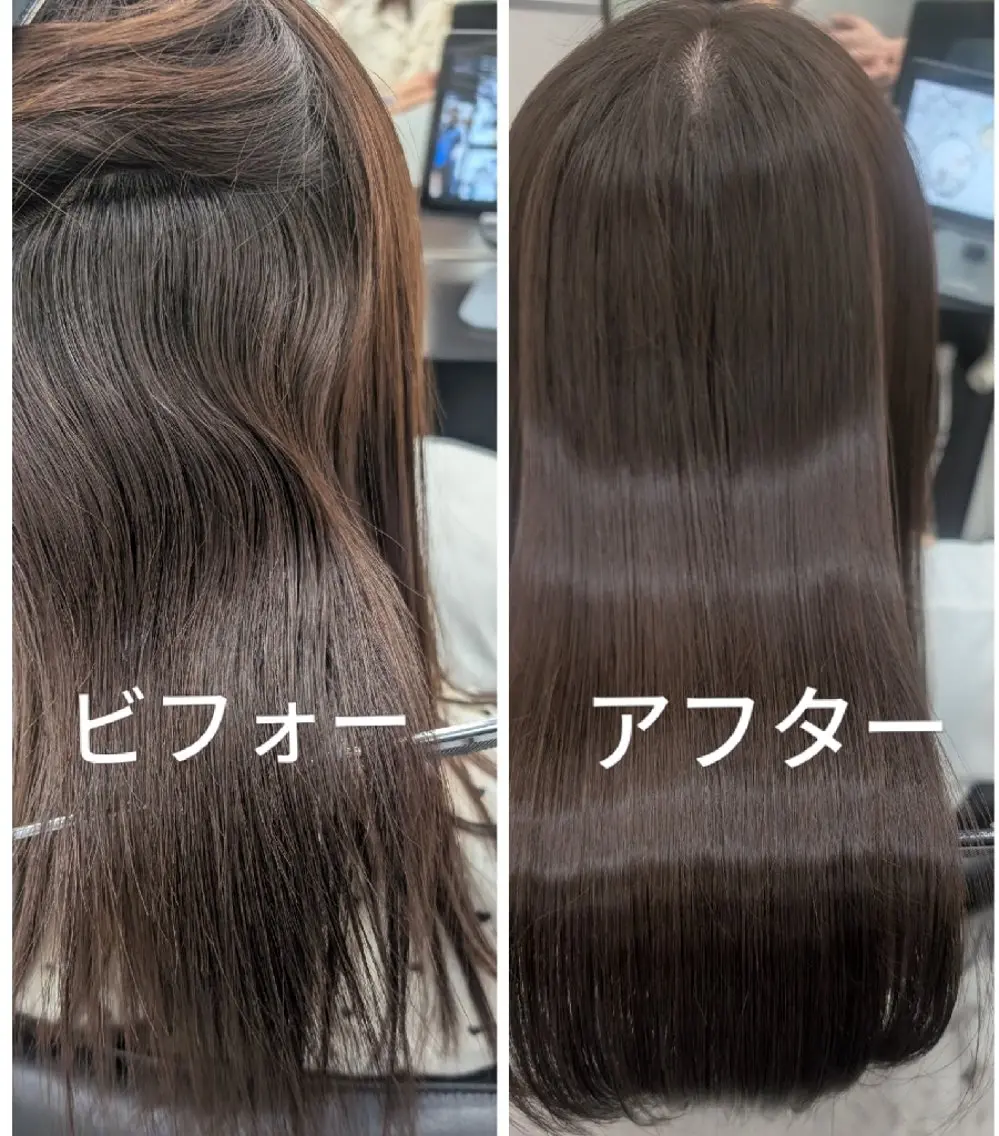 セミロング 縮毛矯正 カット 縮毛矯正 トリートメント 艶髪／ミントカラー／ 肌が綺麗に見えるお色のヘアスタイル
