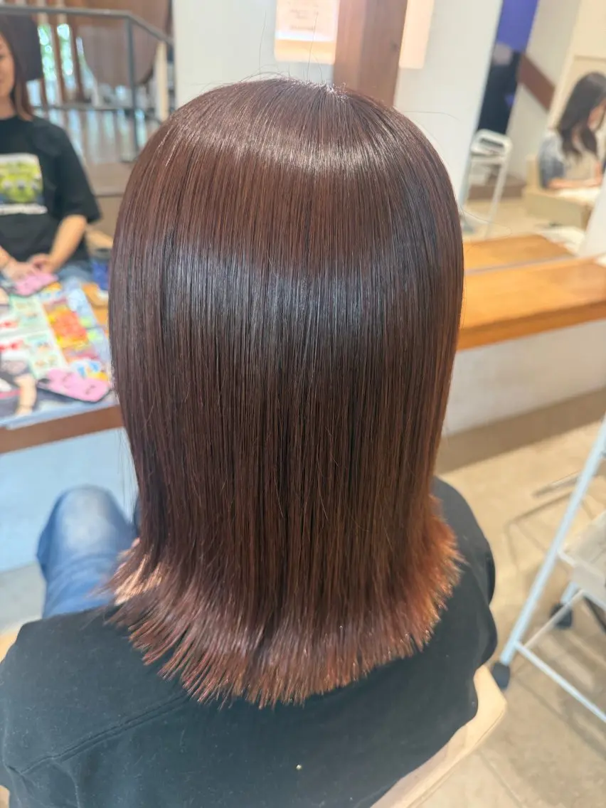 ミディアム カラー ブリーチ ブリーチなしカラー ボブ 髪質改善 似合わせカット カット ヘアカラー トリートメント 中農 有梨恵のヘアスタイル