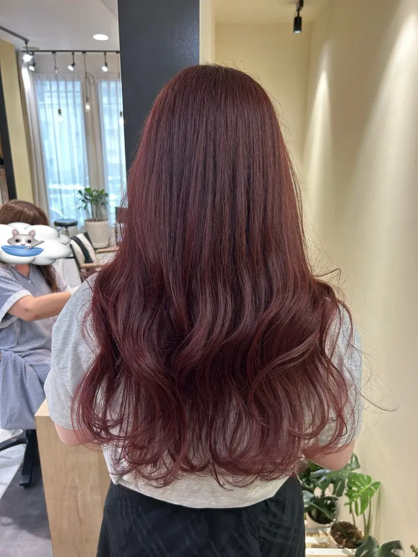 ロング カラー ブリーチ ダブルカラー ブリーチなしカラー レッドカラー カット ヘアカラー トリートメント hubhair レイヤー/透明感のヘアスタイル
