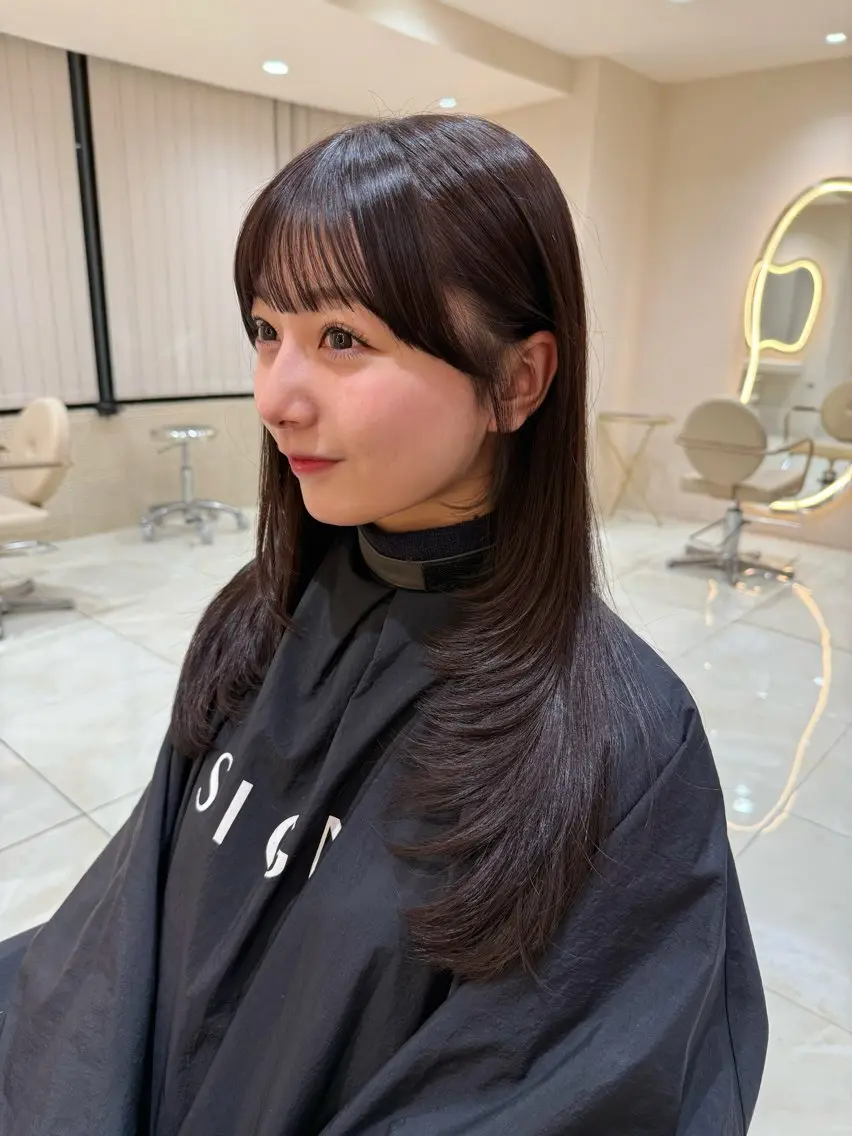セミロング ケアカラー ラベンダーブラウン 韓国風ヘア レイヤーカット Chihiroボブ♡ レイヤーカットのヘアスタイル