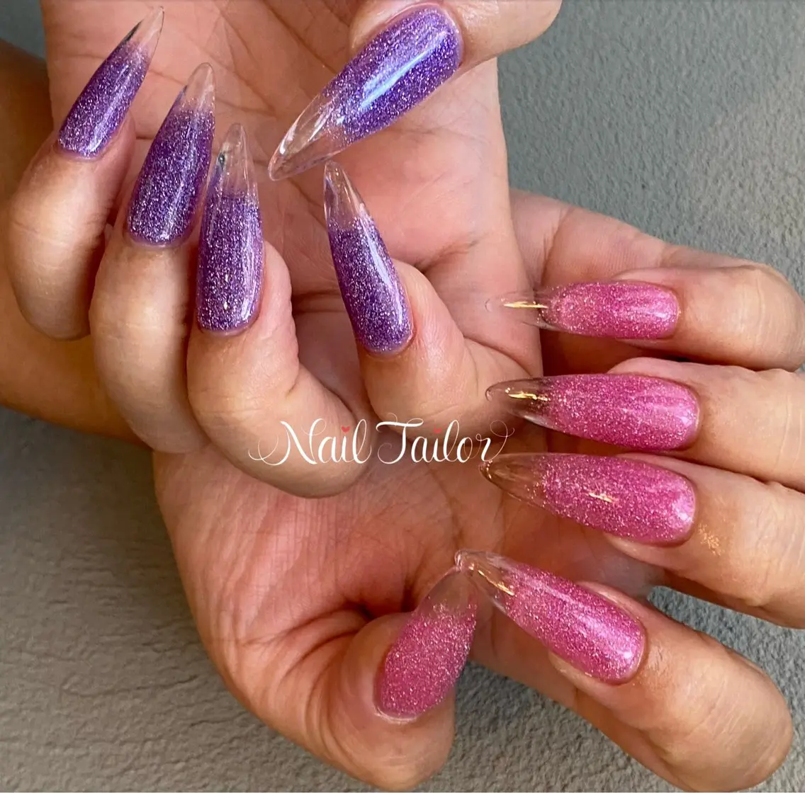 ネイル クリアネイル 長さ出し フラッシュネイル グラデーション キラキラネイル NailTailor ネイルテイラーのネイルデザイン