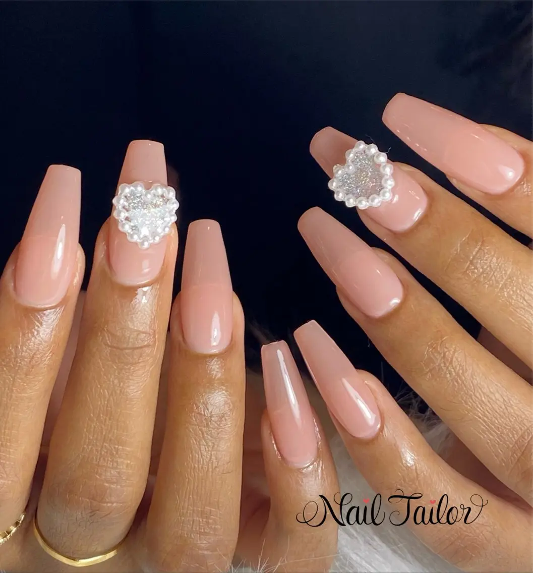ネイル ハート ロングネイル ワンカラーネイル ピンク ハンドネイル NailTailor ネイルテイラーのネイルデザイン