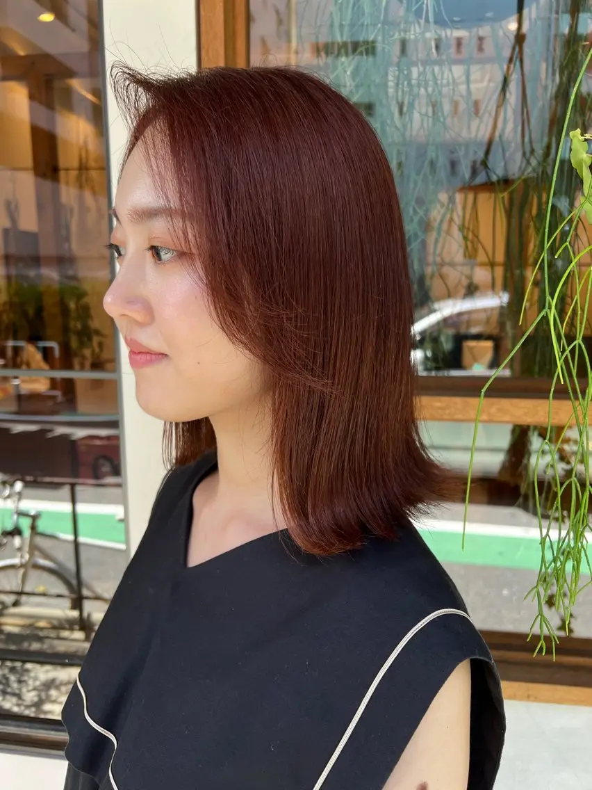 ミディアム オレンジブラウン ヘアカラー トリートメント ENIF 大島 芽生のヘアスタイル