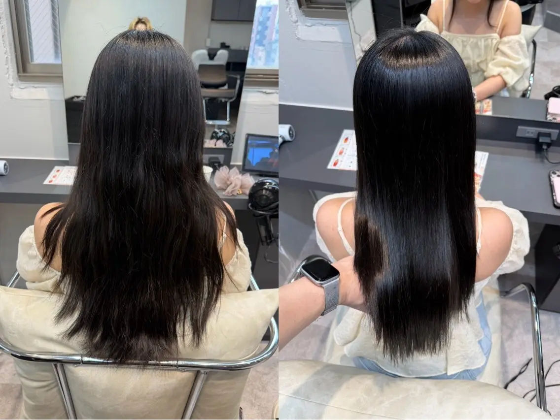 ロング 縮毛矯正 透明感カラー🩵 ワンホンカラー/えりのヘアスタイル