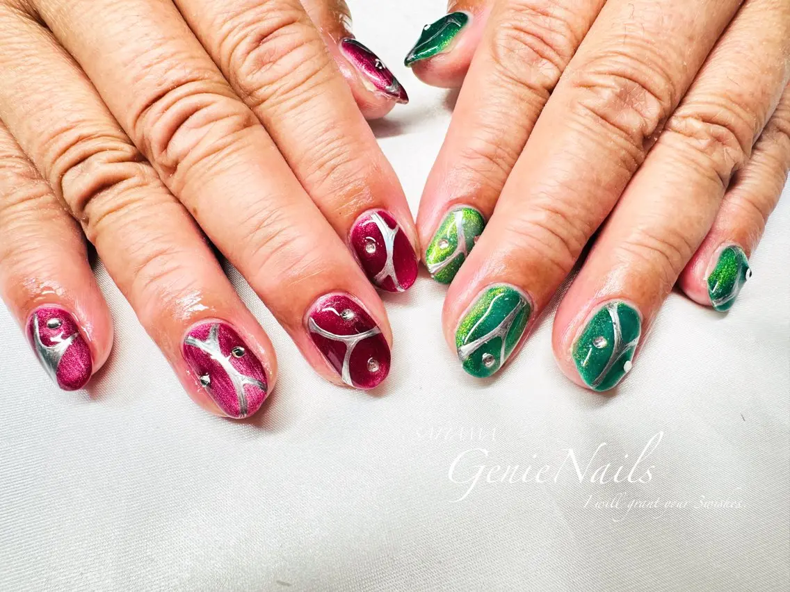 ネイル アートネイル 長さ出し 氷ネイル・うるうるネイル ロングネイル 持ち込み Genie Nailsのネイルデザイン