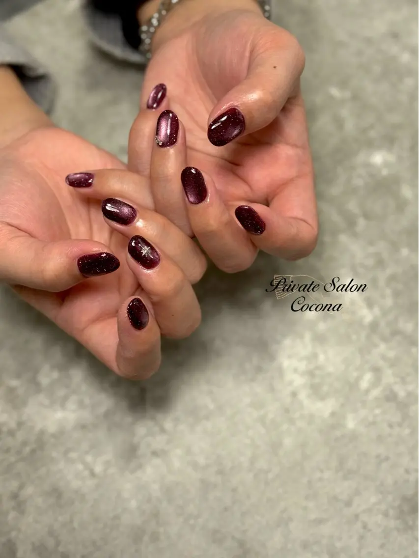 ネイル マグネットネイル マグネットワンカラー ワンカラーネイル ハンドネイル プライベートサロン nailcoconaのネイルデザイン