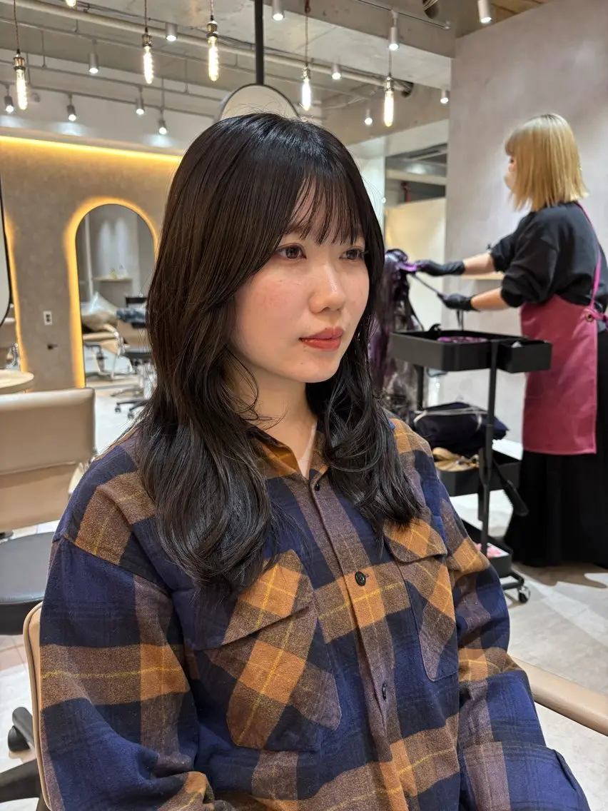 セミロング 顔まわりレイヤー 韓国風ヘア レイヤーカット 地毛風矯正✨×髪質 改善⭐️NOJIのヘアスタイル