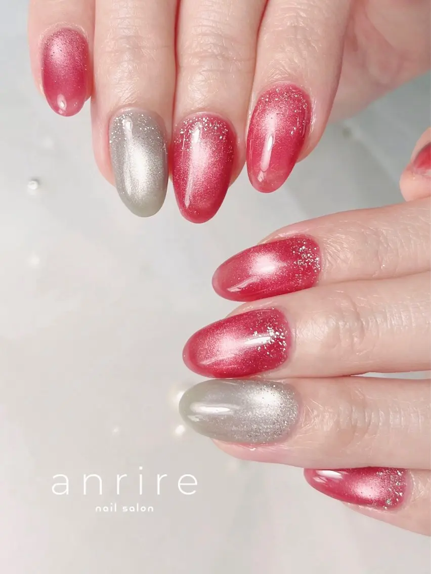 ネイル ボルドー フラッシュネイル マグネットネイル 春ネイル ハンドネイル nailsalon anrireのネイルデザイン