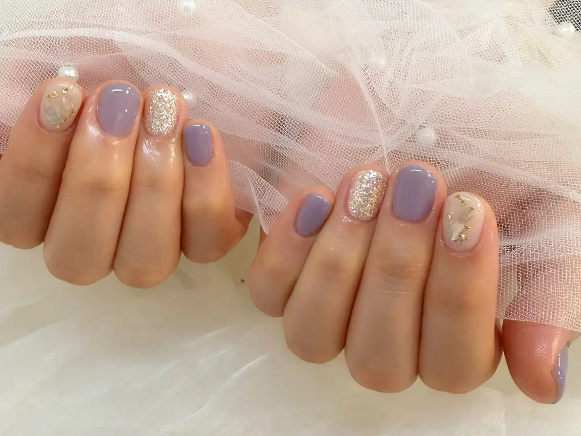 ネイル ラメ(グリッター) 持ち込み パープル ハンドネイル ネイルアトリエ 【Order.】のネイルデザイン
