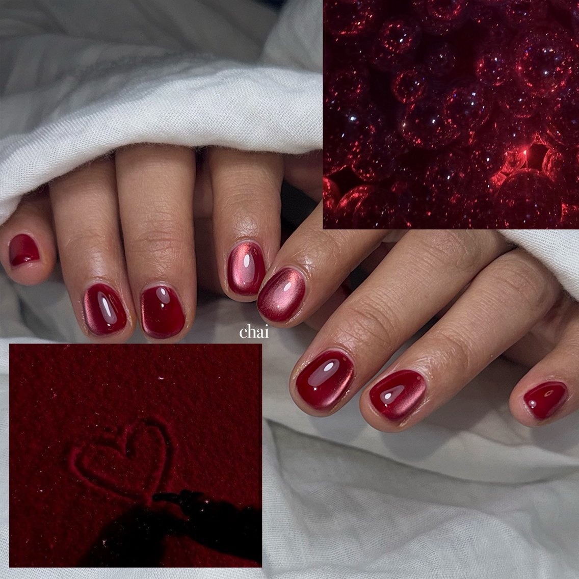 ネイル ボルドー ジェルネイル マグネットネイル パラジェル 赤色 ハンドネイル chai nail + eye📍鶴橋のネイルデザイン