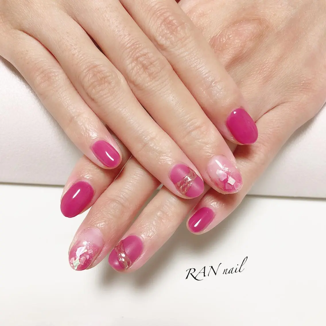 ネイル アートネイル キラキラネイル オフィスネイル ピンク RAN nailのネイルデザイン