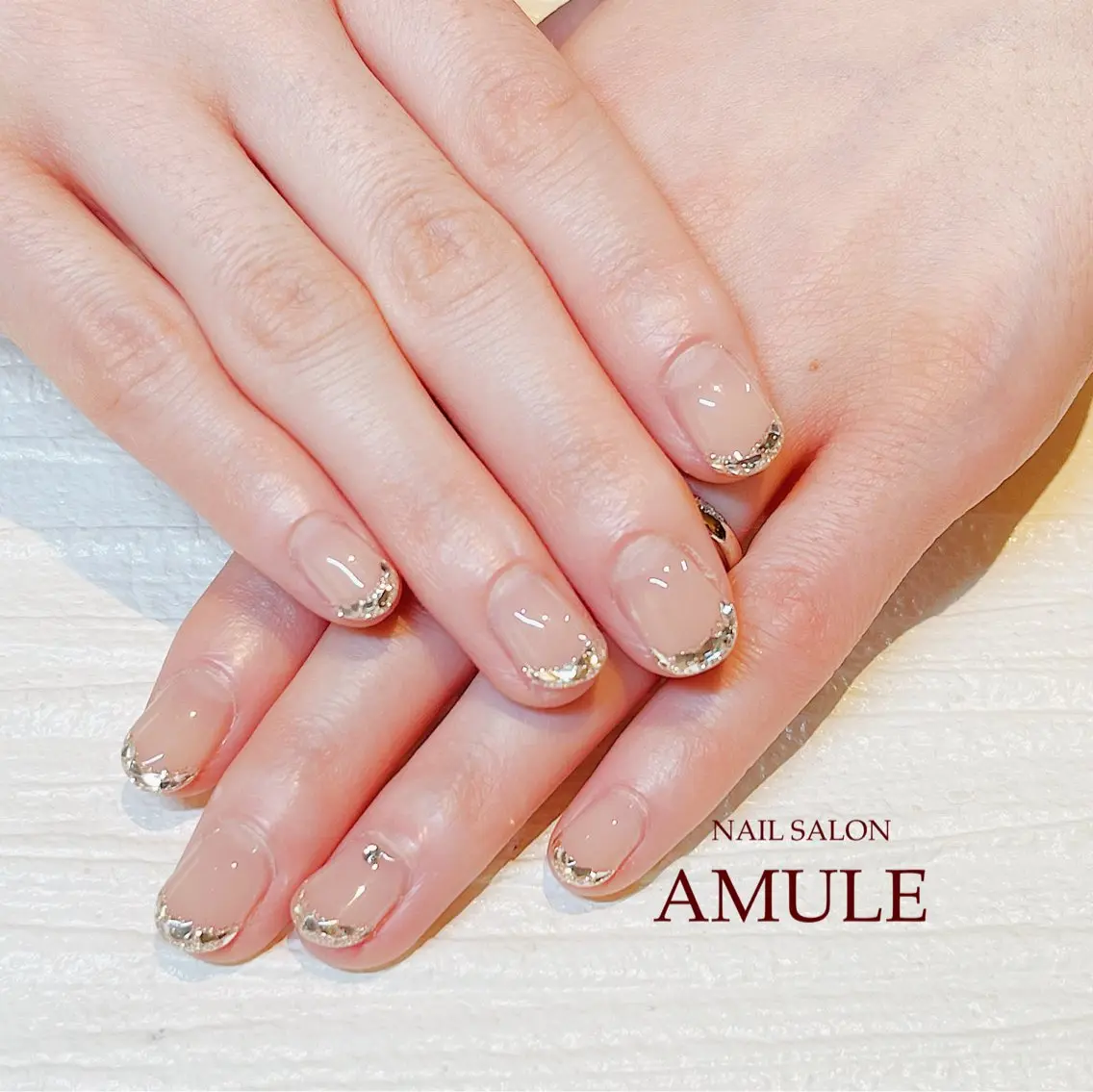 ネイル フレンチネイル ガラスフレンチ ワンカラーネイル ブライダルネイル ハンドネイル NAILSALON AMULEのネイルデザイン