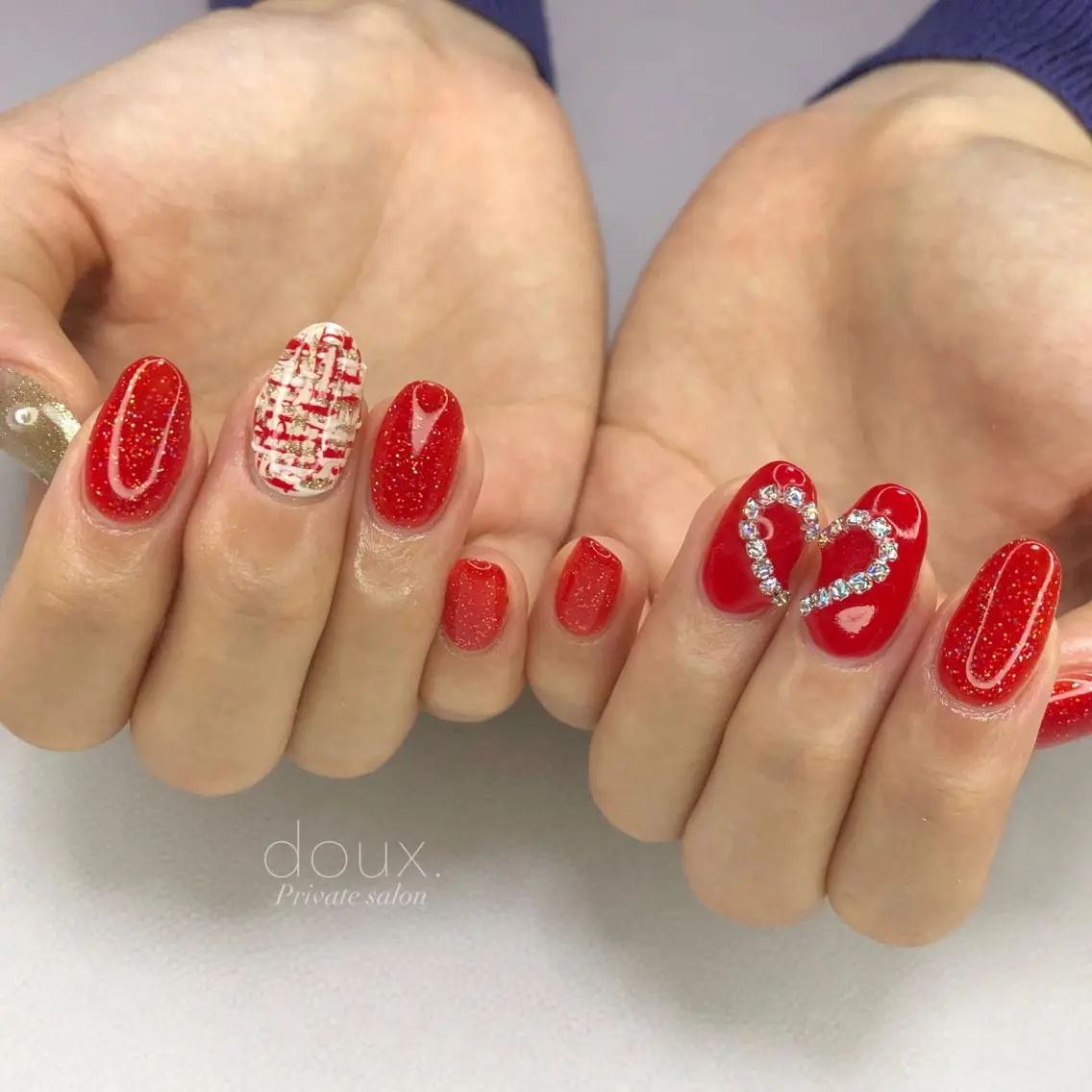 ネイル ツイードネイル バレンタイン ホワイト doux. nailのネイルデザイン