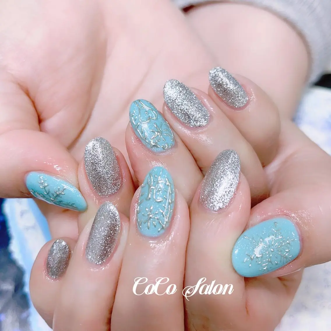 ネイル 長さ出し ジェルネイル ハート ホログラムネイル 韓国ネイル ハンドネイル CoCoSalon ネイル/まつ毛予約のネイルデザイン